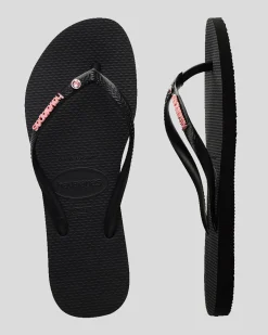 Slim Metal Logo Crystal Thongs Women Flip Flops