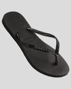 Flip Flops*Havaianas Slim Metal Logo Glitter II Thongs Black/dark Grey