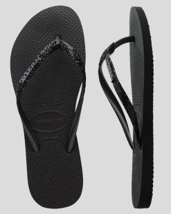 Flip Flops*Havaianas Slim Metal Logo Glitter II Thongs Black/dark Grey