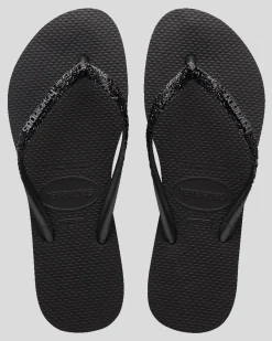 Flip Flops*Havaianas Slim Metal Logo Glitter II Thongs Black/dark Grey