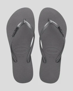 Flip Flops*Havaianas Slim Metal Logo Thongs Grey/silver