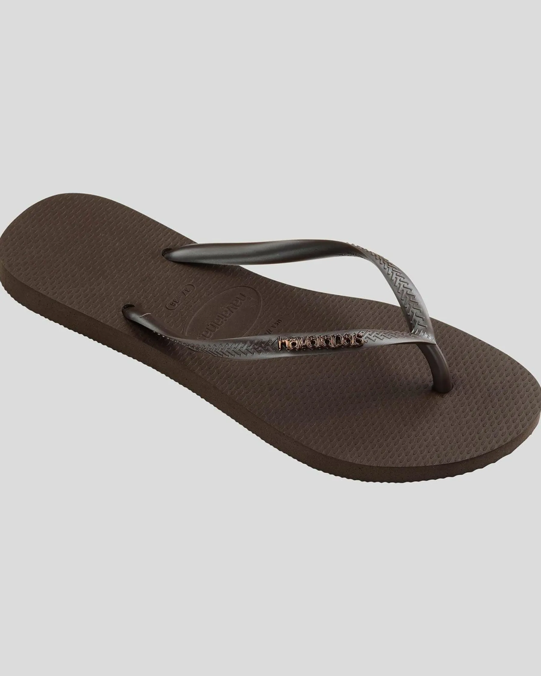 Flip Flops*Havaianas Slim Metal Logo Thongs Dark Brown