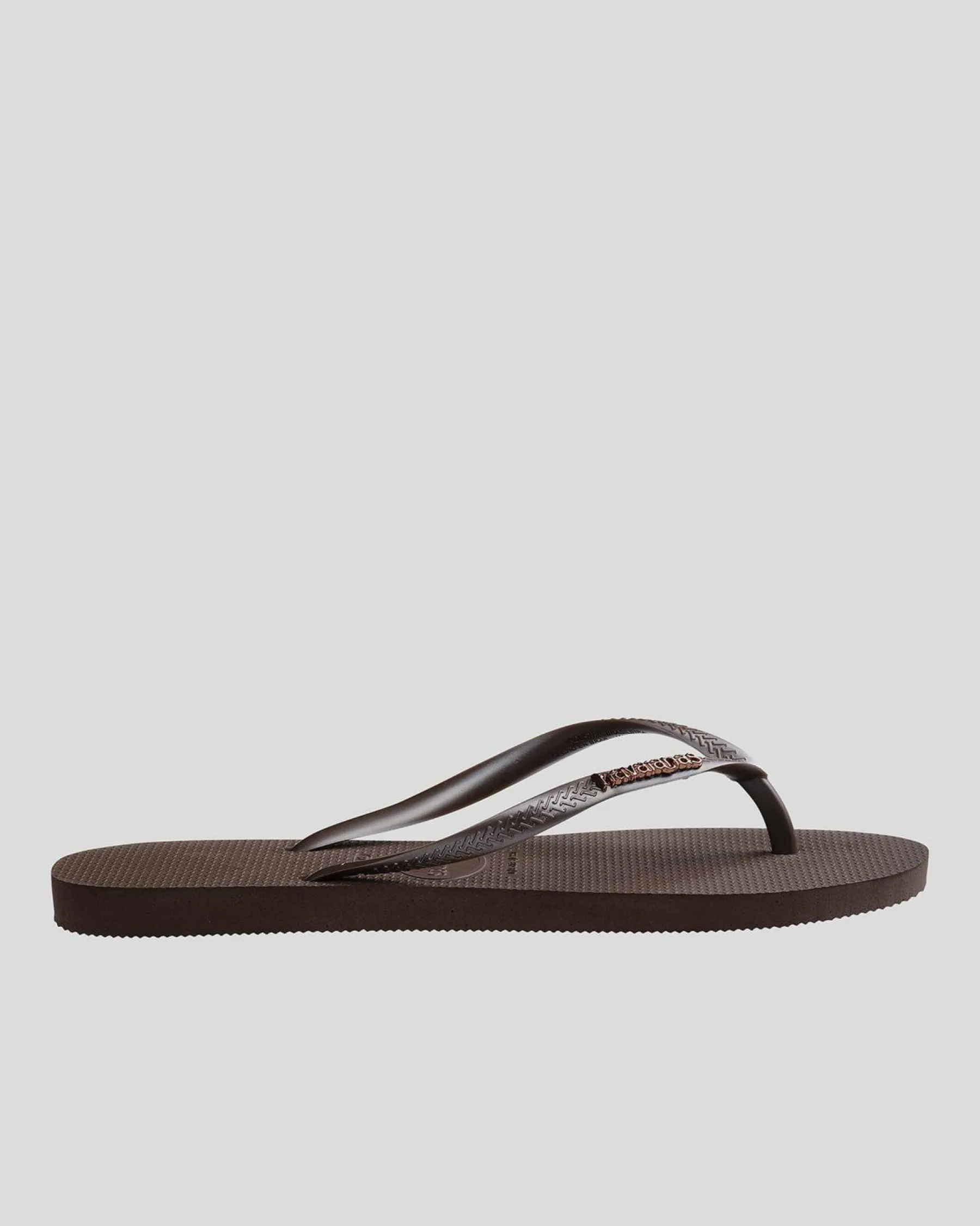 Flip Flops*Havaianas Slim Metal Logo Thongs Dark Brown