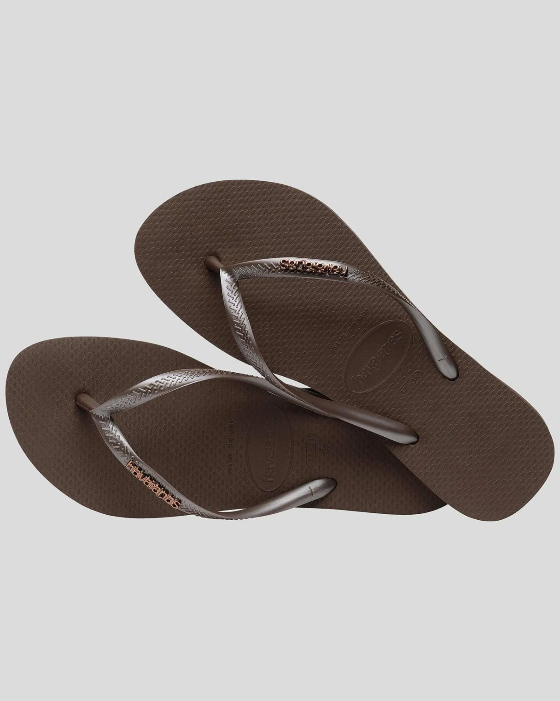 Flip Flops*Havaianas Slim Metal Logo Thongs Dark Brown