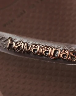 Flip Flops*Havaianas Slim Metal Logo Thongs Dark Brown