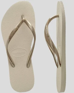 Flip Flops*Havaianas Slim Metallic Thongs Beige