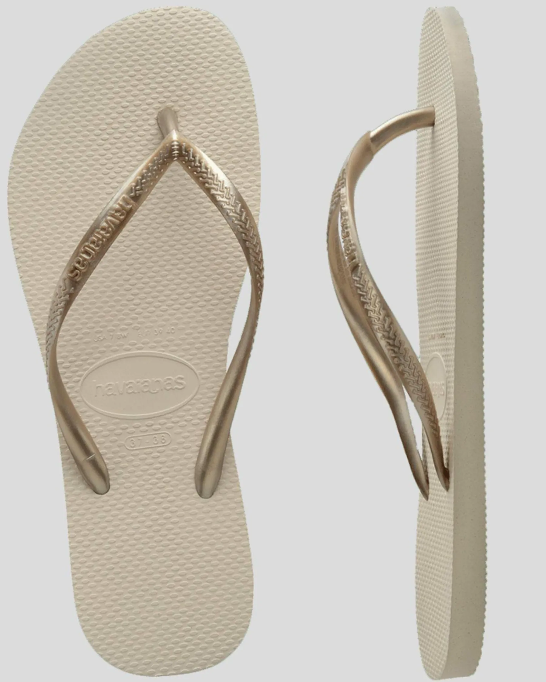Flip Flops*Havaianas Slim Metallic Thongs Beige