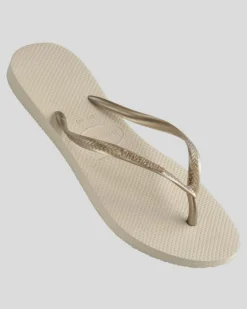 Flip Flops*Havaianas Slim Metallic Thongs Beige