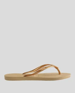 Flip Flops*Havaianas Slim Metallic Thongs Golden