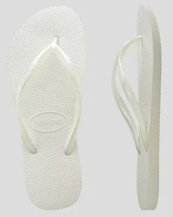 Flip Flops*Havaianas Slim Metallic Thongs White