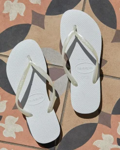 Flip Flops*Havaianas Slim Metallic Thongs White