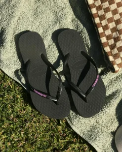 Flip Flops*Havaianas Slim Rubber Logo Thongs Black/purple Beta