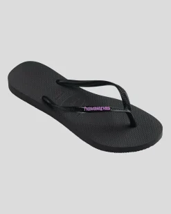 Flip Flops*Havaianas Slim Rubber Logo Thongs Black/purple Beta