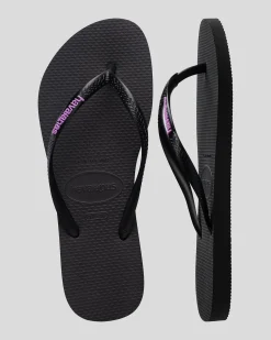 Flip Flops*Havaianas Slim Rubber Logo Thongs Black/purple Beta