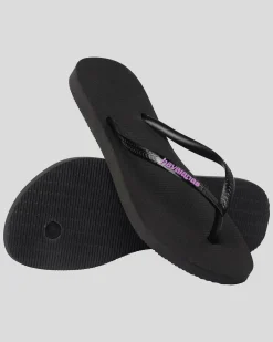 Flip Flops*Havaianas Slim Rubber Logo Thongs Black/purple Beta
