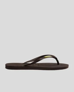 Flip Flops*Havaianas Slim Rubber Logo Thongs Brown