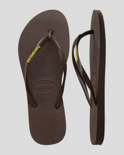 Flip Flops*Havaianas Slim Rubber Logo Thongs Brown