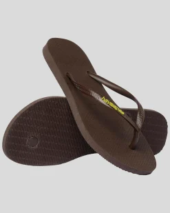 Flip Flops*Havaianas Slim Rubber Logo Thongs Brown