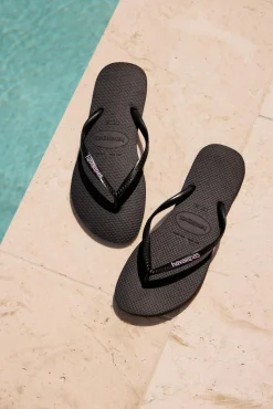 Hot Slim Rubber Logo Thongs Women Flip Flops