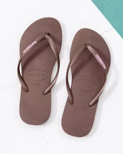 Flip Flops*Havaianas Slim Rubber Logo Thongs Brown/pink