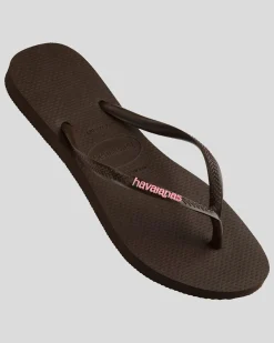 Flip Flops*Havaianas Slim Rubber Logo Thongs Brown/pink