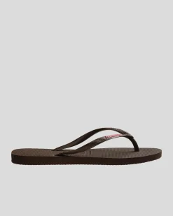 Flip Flops*Havaianas Slim Rubber Logo Thongs Brown/pink