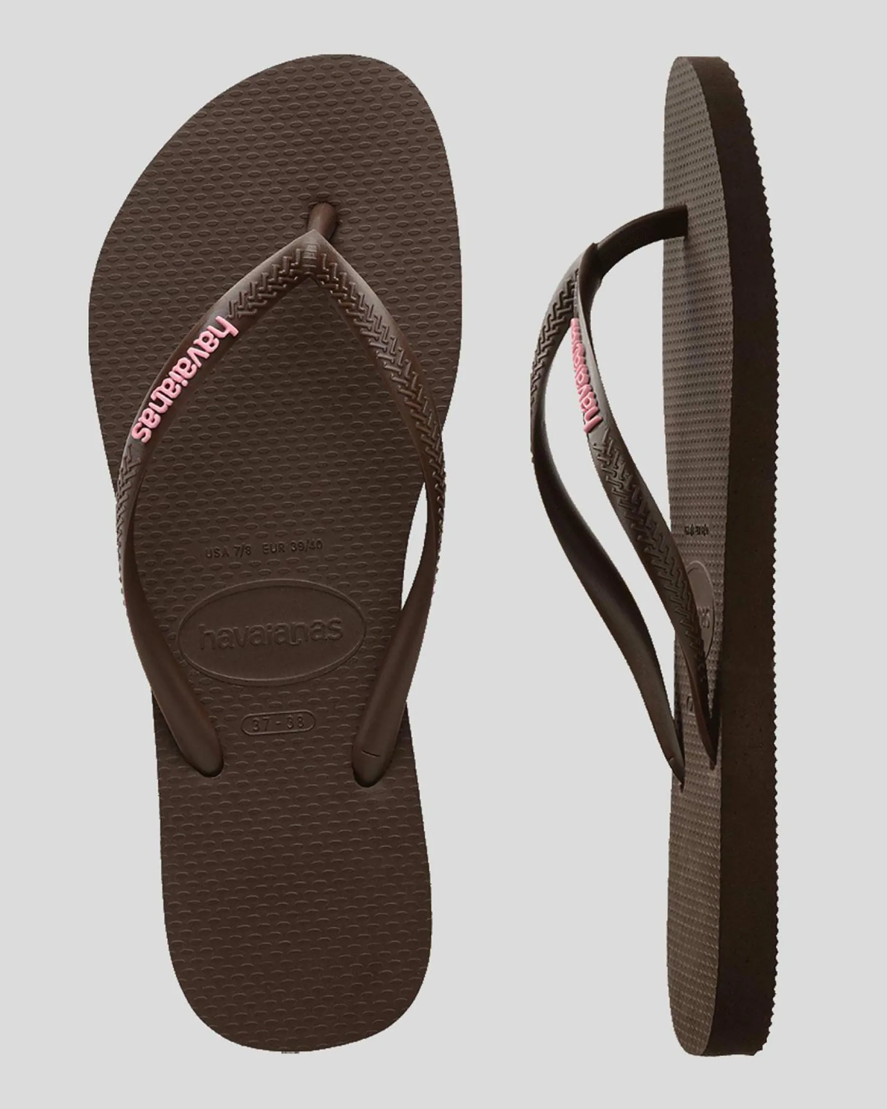 Flip Flops*Havaianas Slim Rubber Logo Thongs Brown/pink