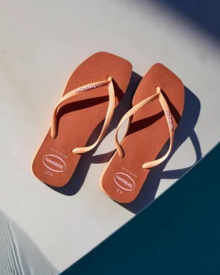 Flip Flops*Havaianas Slim Square Logo Thongs Pink Clay