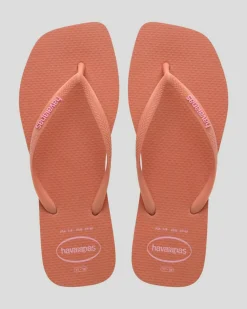 Flip Flops*Havaianas Slim Square Logo Thongs Pink Clay