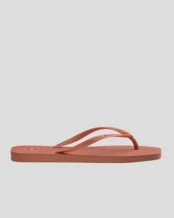 Flip Flops*Havaianas Slim Square Logo Thongs Pink Clay