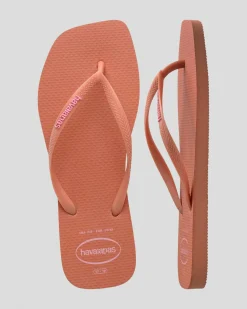 Flip Flops*Havaianas Slim Square Logo Thongs Pink Clay