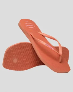 Flip Flops*Havaianas Slim Square Logo Thongs Pink Clay