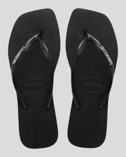 Slim Square Metal Logo Thongs Women Flip Flops