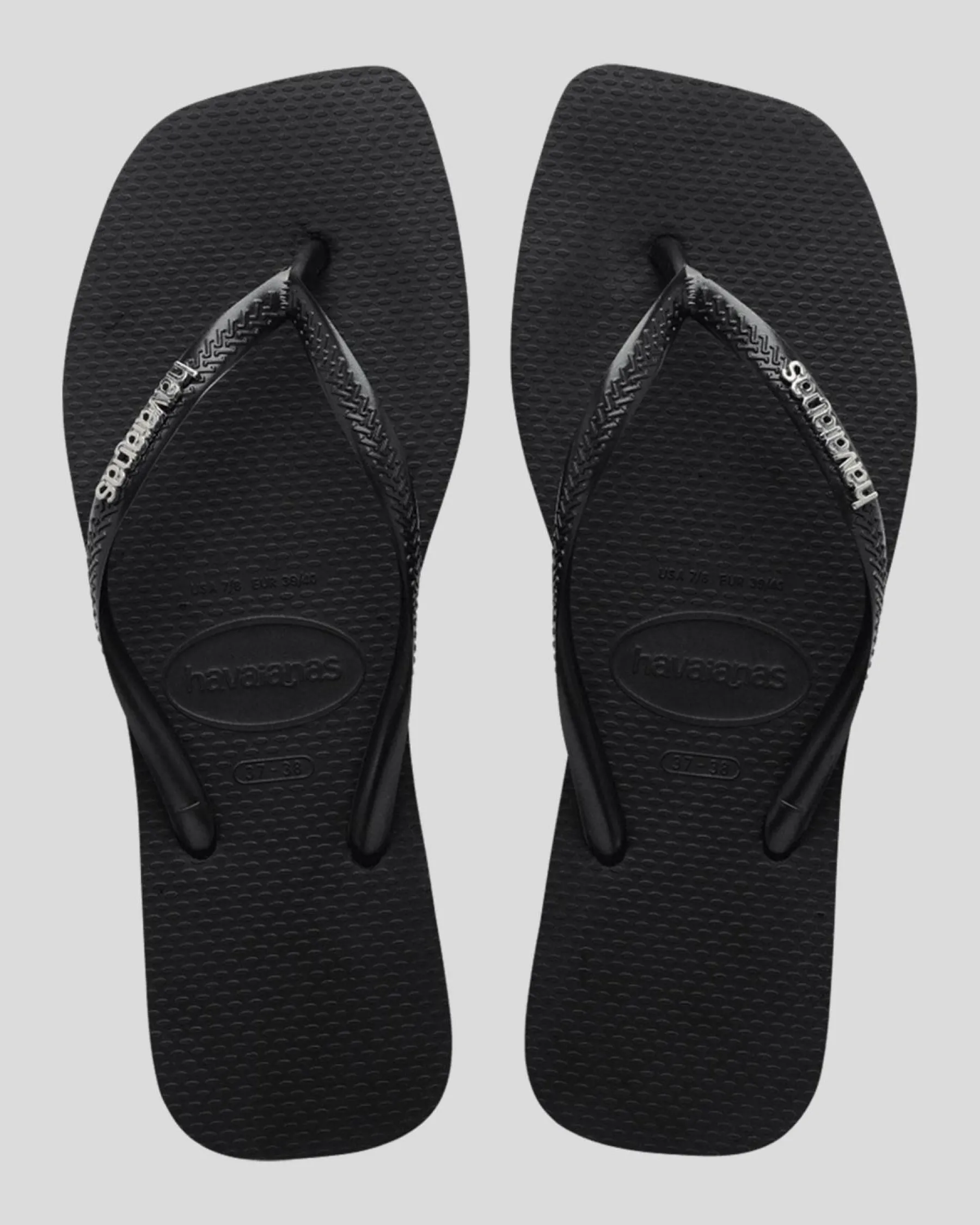 Slim Square Metal Logo Thongs Women Flip Flops