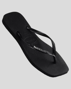 Slim Square Metal Logo Thongs Women Flip Flops