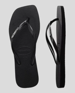 Slim Square Metal Logo Thongs Women Flip Flops