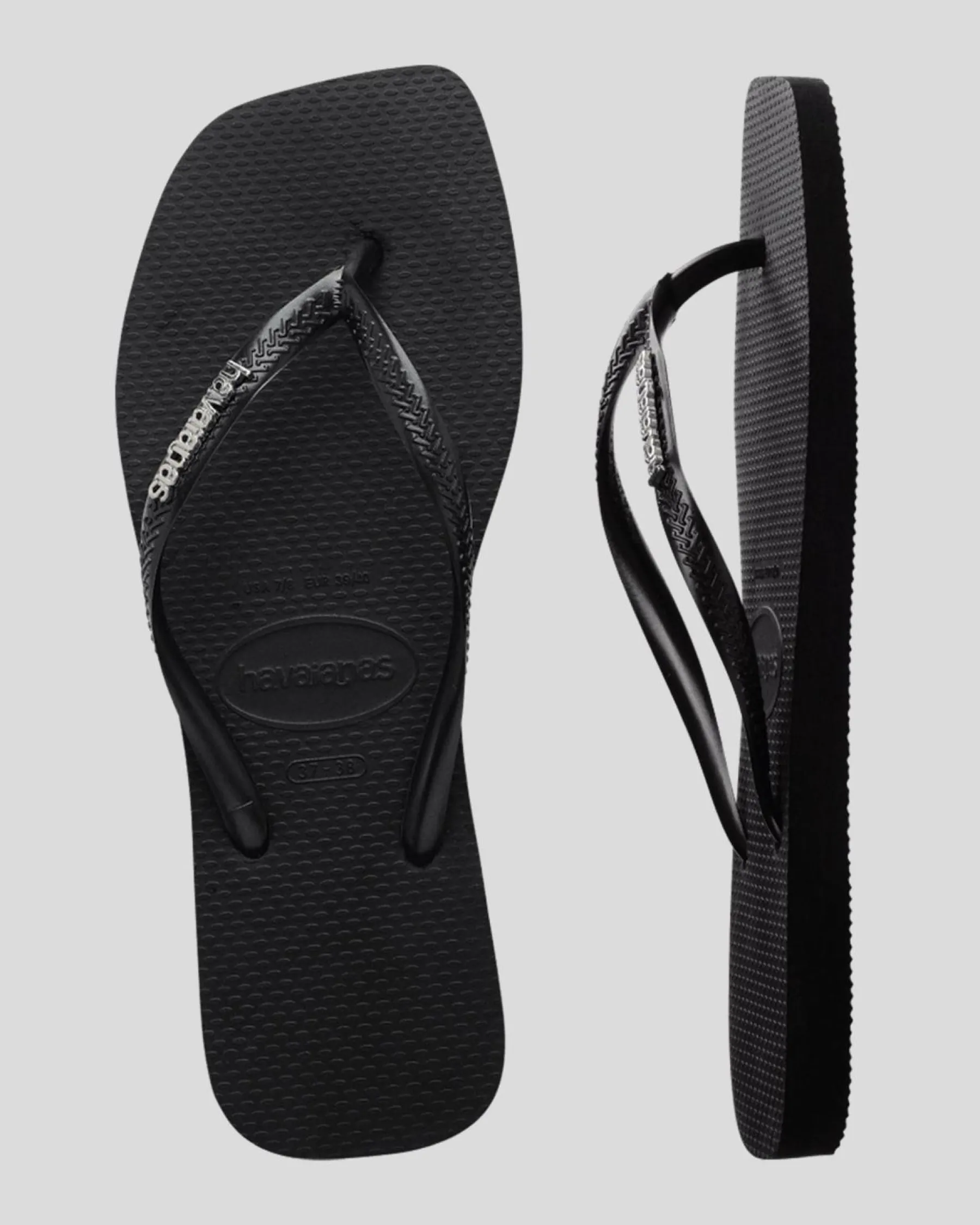 Slim Square Metal Logo Thongs Women Flip Flops