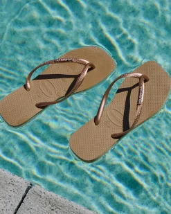 Discount Slim Square Metal Logo Thongs Women Flip Flops