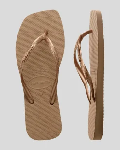 Discount Slim Square Metal Logo Thongs Women Flip Flops