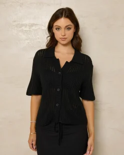 Discount South Beach Crochet Short Sleeve Shirt Women Tops