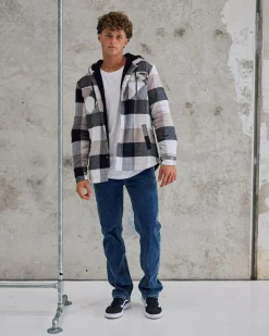 Jackets & Coats*Dexter Spur Long Sleeve Flannel Shirt White / Black/ Tan
