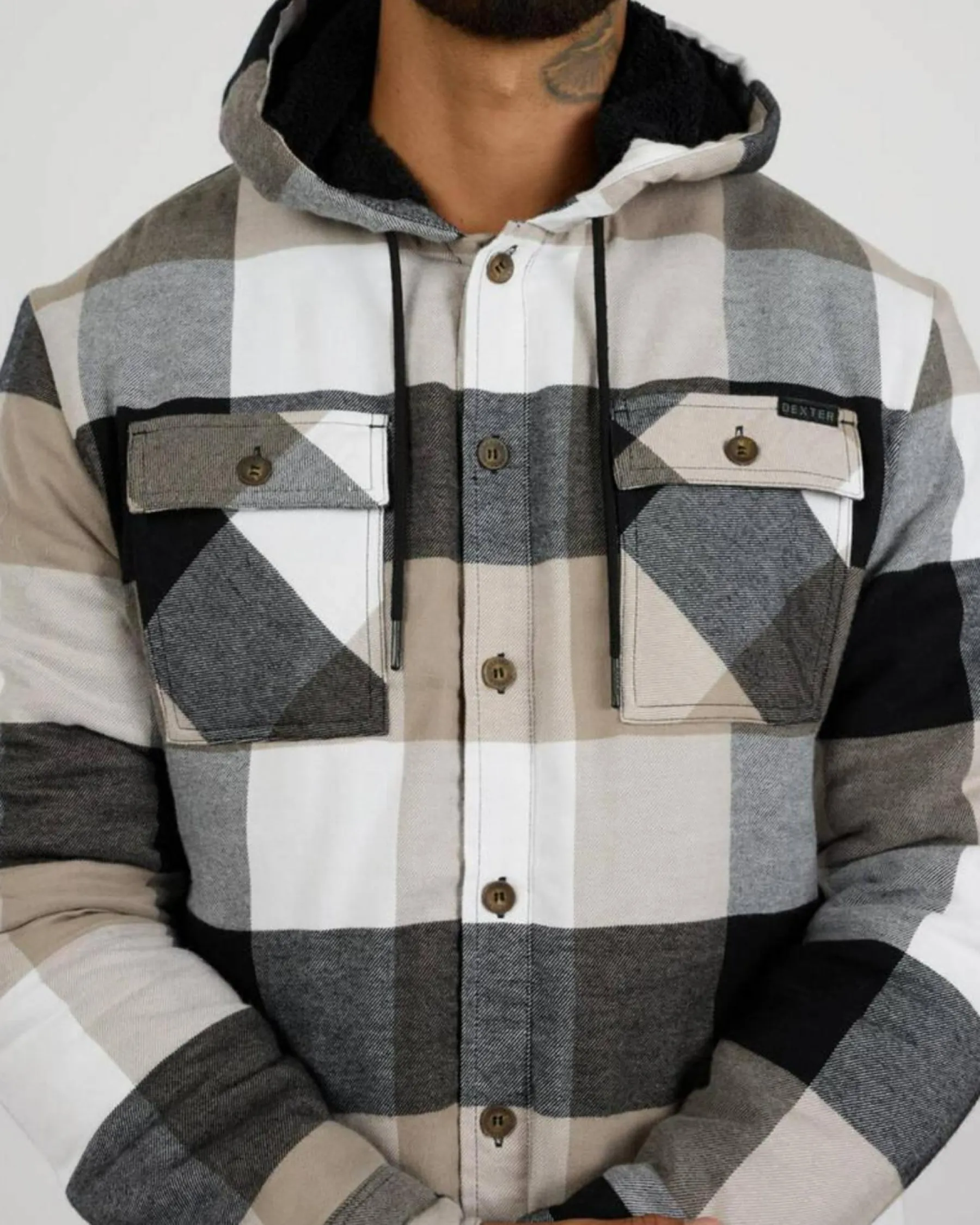 Jackets & Coats*Dexter Spur Long Sleeve Flannel Shirt White / Black/ Tan