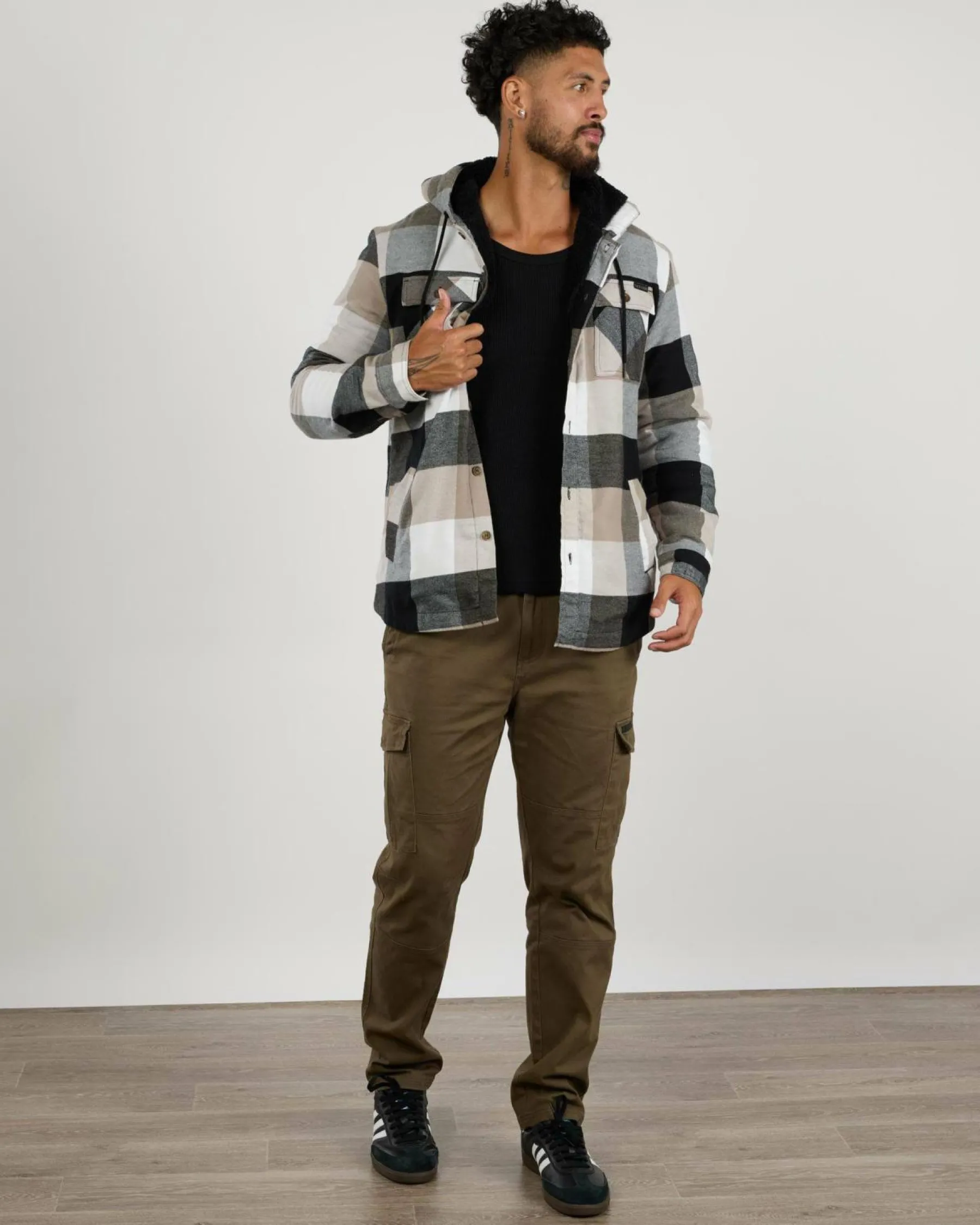 Jackets & Coats*Dexter Spur Long Sleeve Flannel Shirt White / Black/ Tan