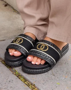 Slides*Ava And Ever St Tropez Slide Sandals Black