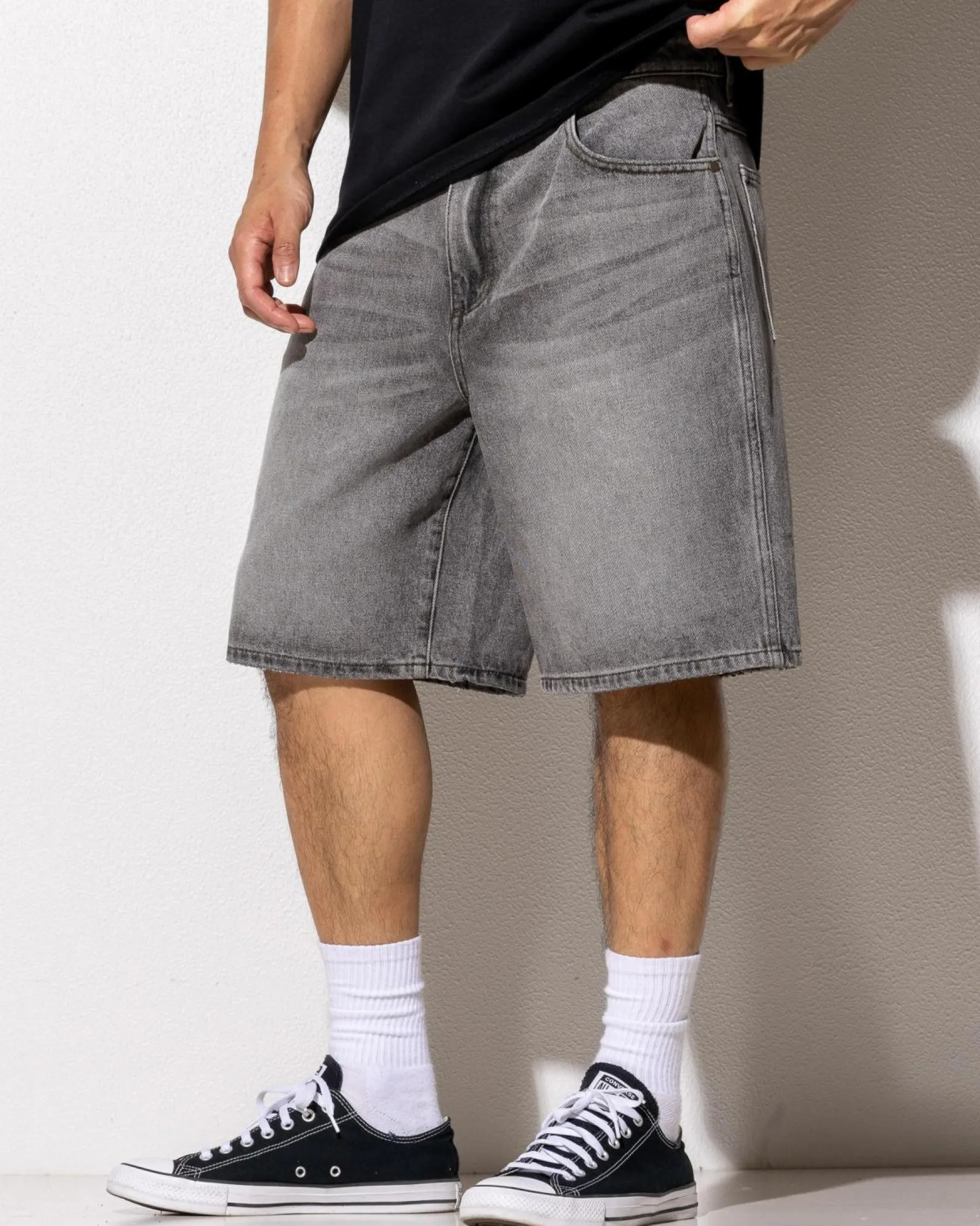 Denim|Shorts & Bottoms*Wrangler Steezy Relaxed Denim Short Black Top Grey