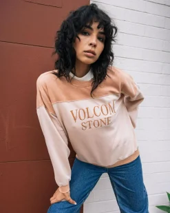 Jumpers & Hoodies*Volcom Stone Blocked Crewneck Sweatshirt Champagne Gold