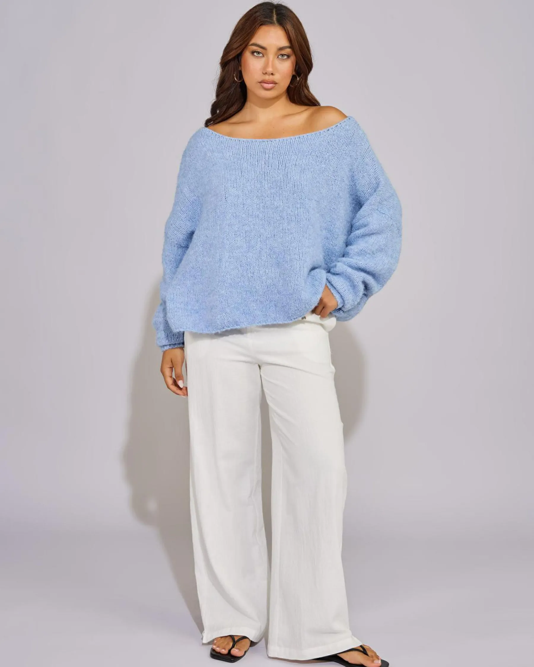 Knitwear|Jumpers & Hoodies*Pink Diamond Stormi Knit Sweater Light Blue
