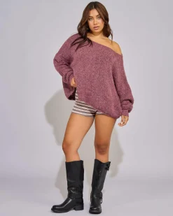 Jumpers & Hoodies|Knitwear*Pink Diamond Stormi Knit Sweater Burgundy