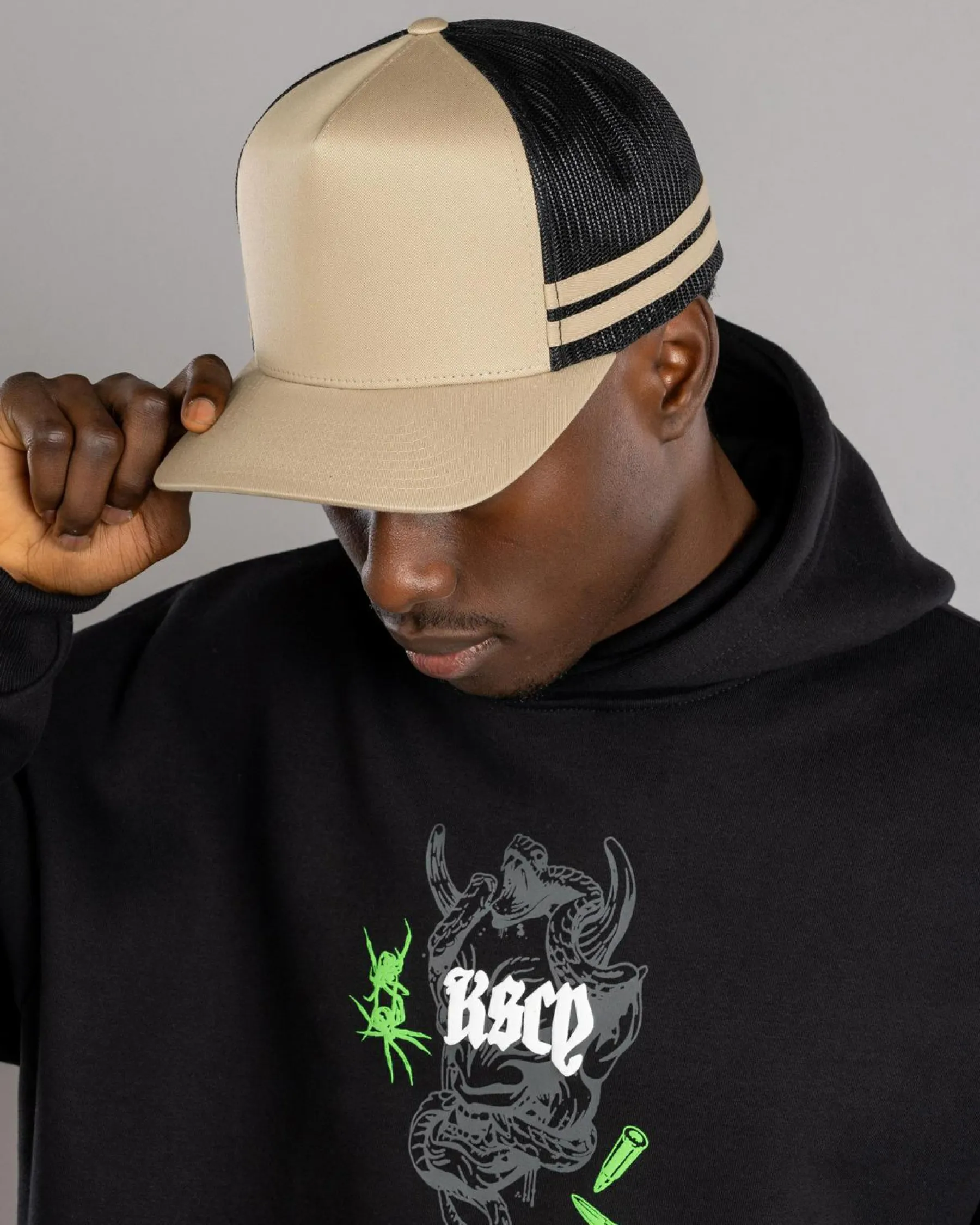 Headwear*Flexfit Stripe Cap Khaki/black