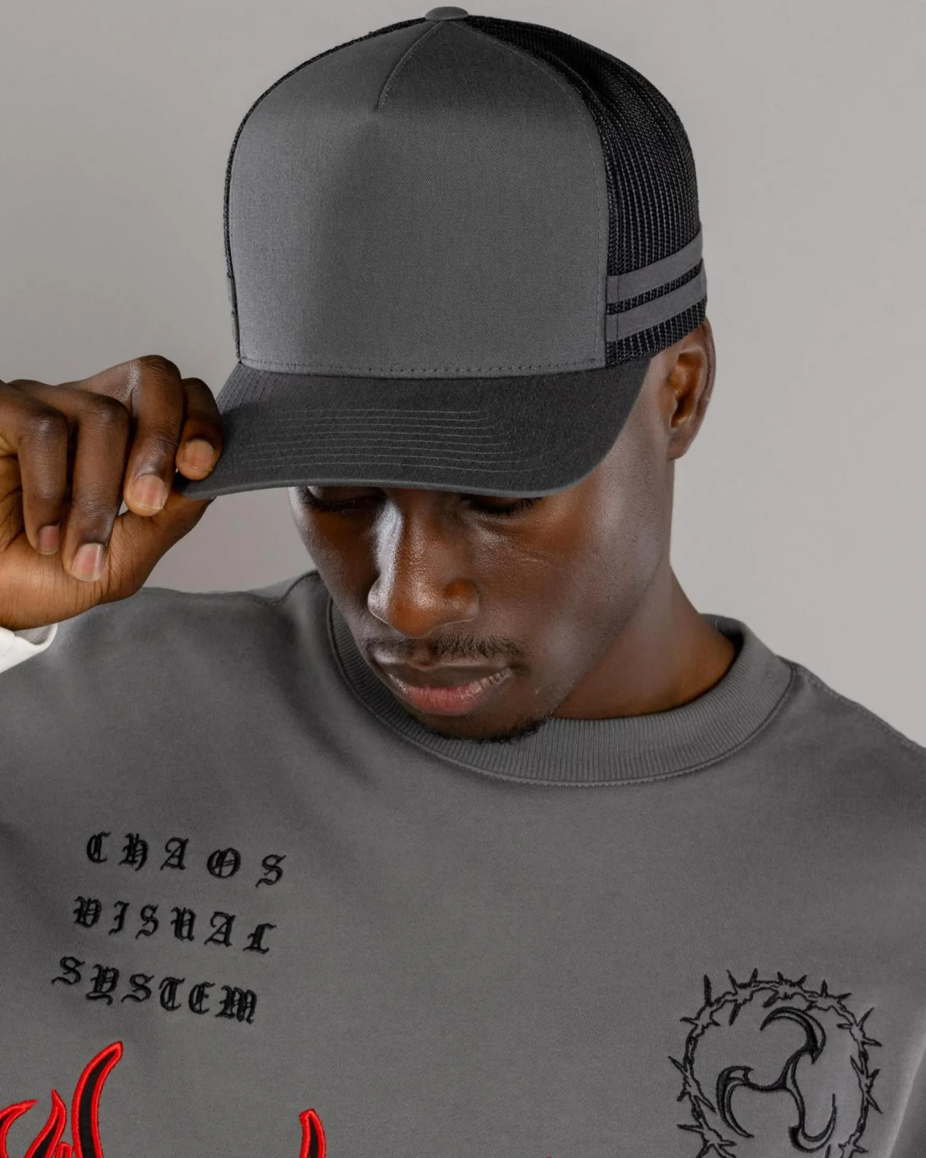 Headwear*Flexfit Stripe Cap Charcoal/black